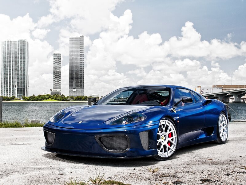 Blue Ferrari Sports Car — Dramatic, Afternoon