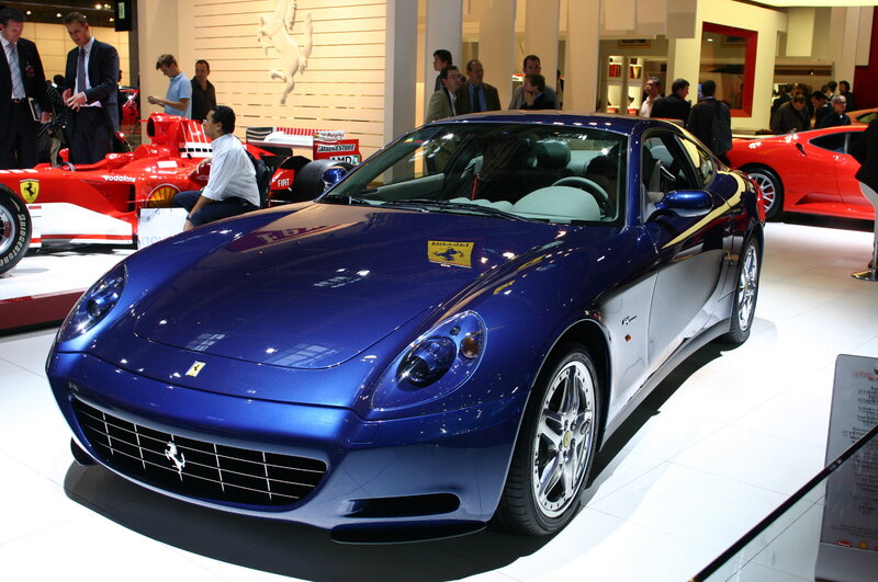 Blue Ferrari sports car on display