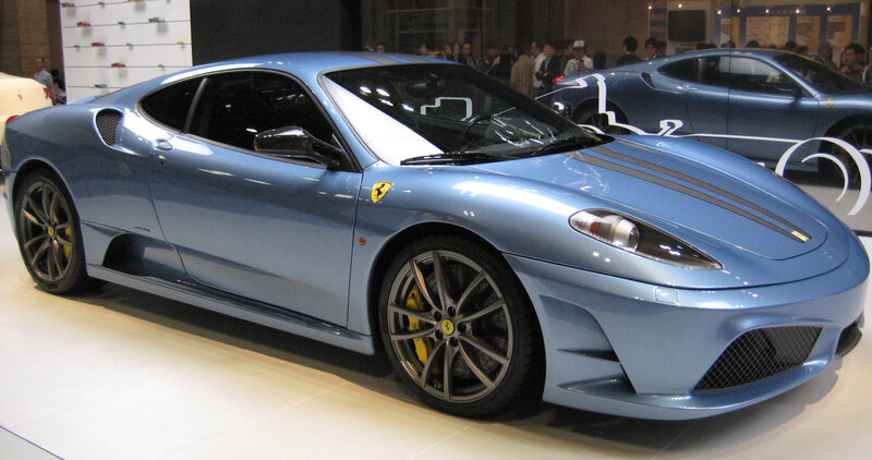 Blue Ferrari sports car on display