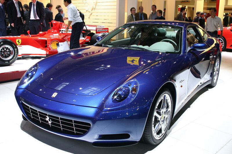 Blue Ferrari sports car on display