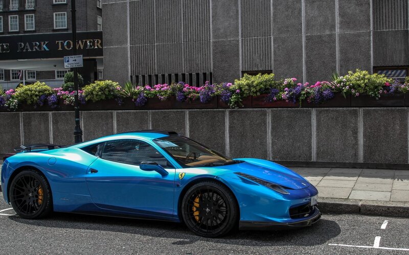 Blue Ferrari Sports Car — Urban, Afternoon