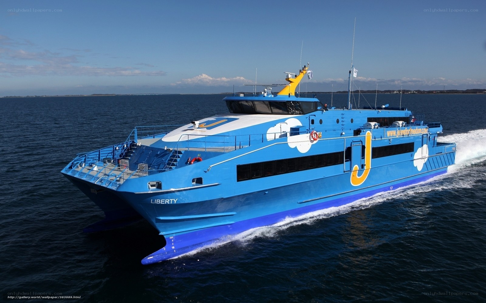 Blue ferry boat on the water