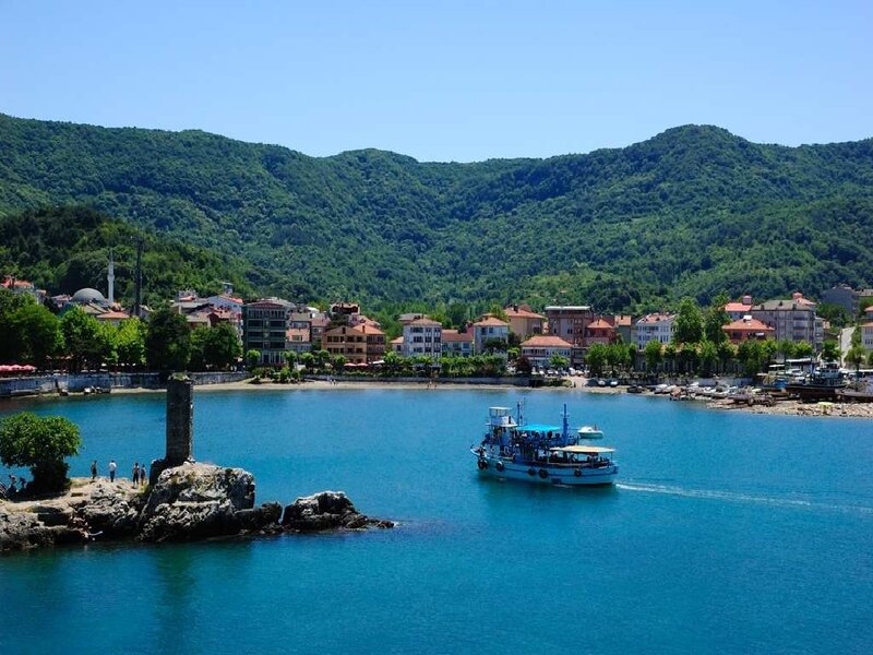 Blue Ferry in Harbor