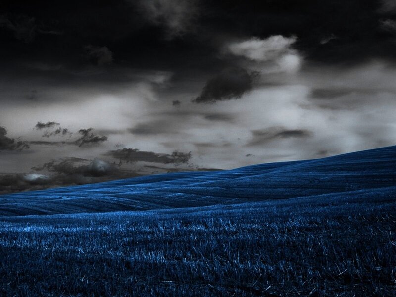 Blue Field under Cloudy Sky — Dramatic, Night