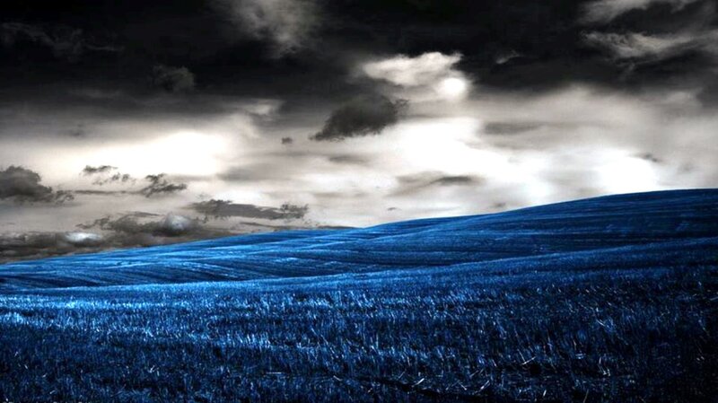 Blue Field under Stormy Sky — Dramatic, Digital Art