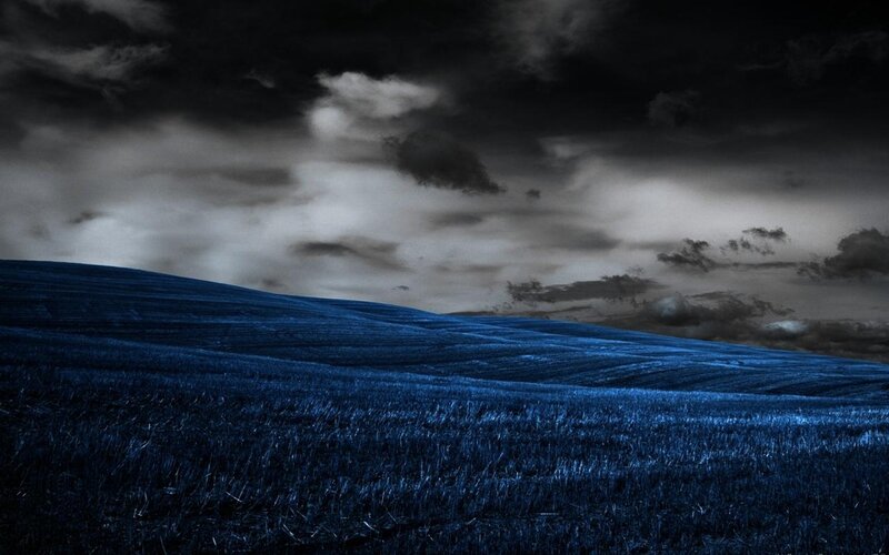 Blue Field under Stormy Sky — Dramatic, Night
