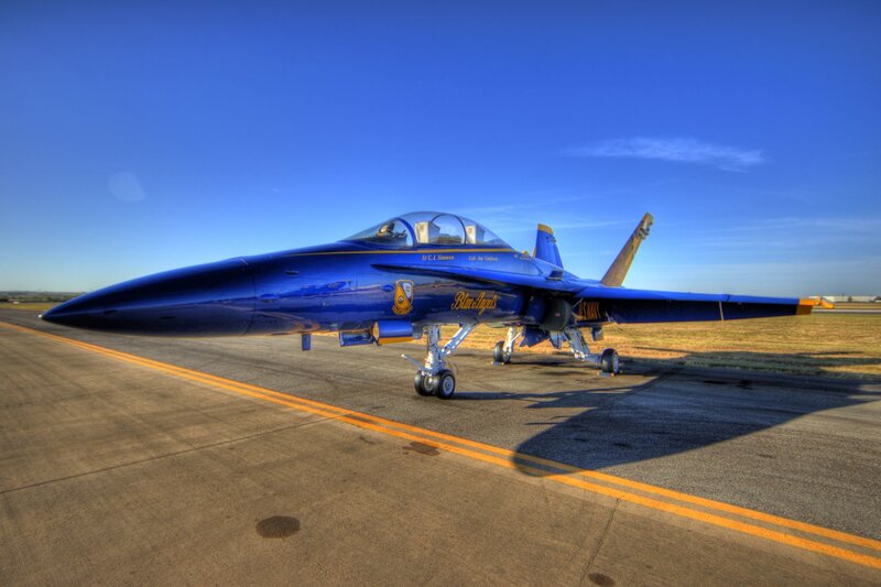 Blue Fighter Jet — Dramatic, Afternoon, Photograph