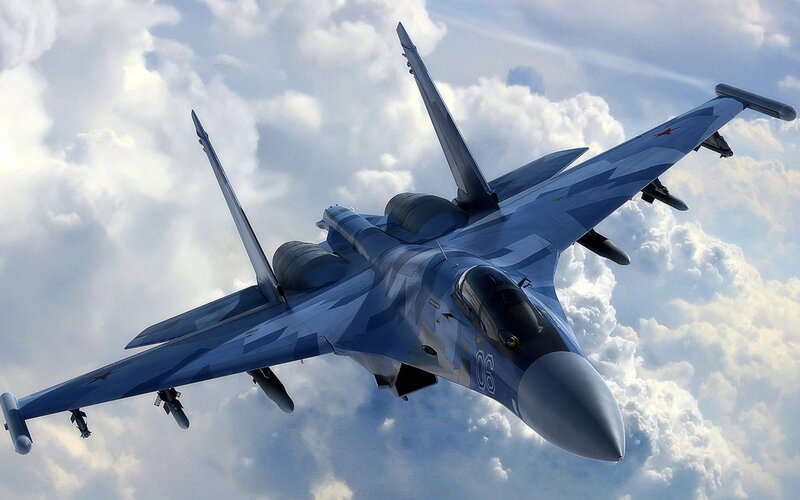 Blue Fighter Jet — Dramatic, Digital Art, Clouds, Missiles