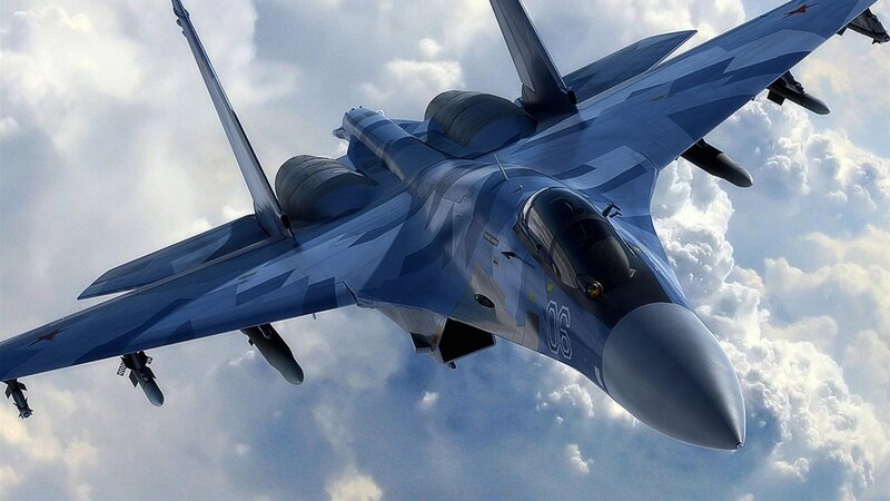 Blue Fighter Jet — Dramatic, Digital Art, Clouds