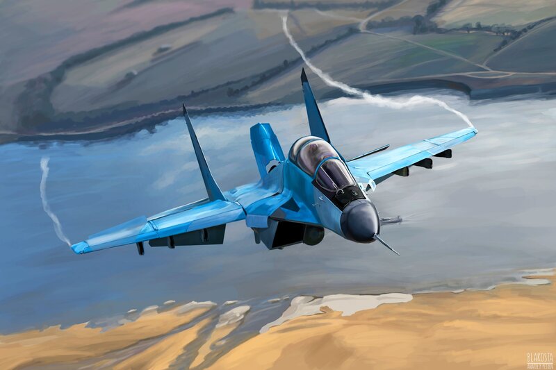 Blue Fighter Jet — Dynamic, Afternoon, Digital Art