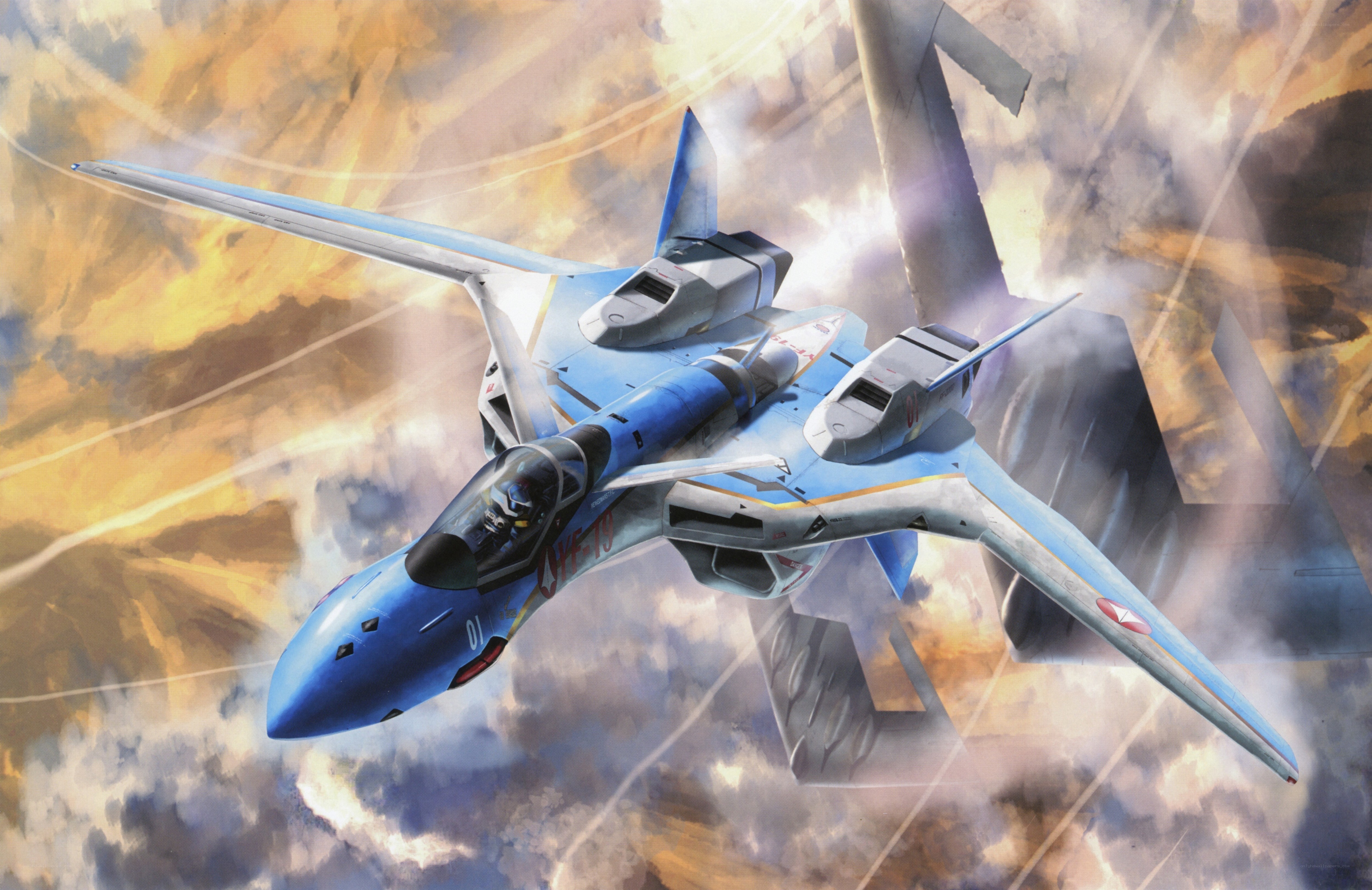 Blue fighter jet in combat