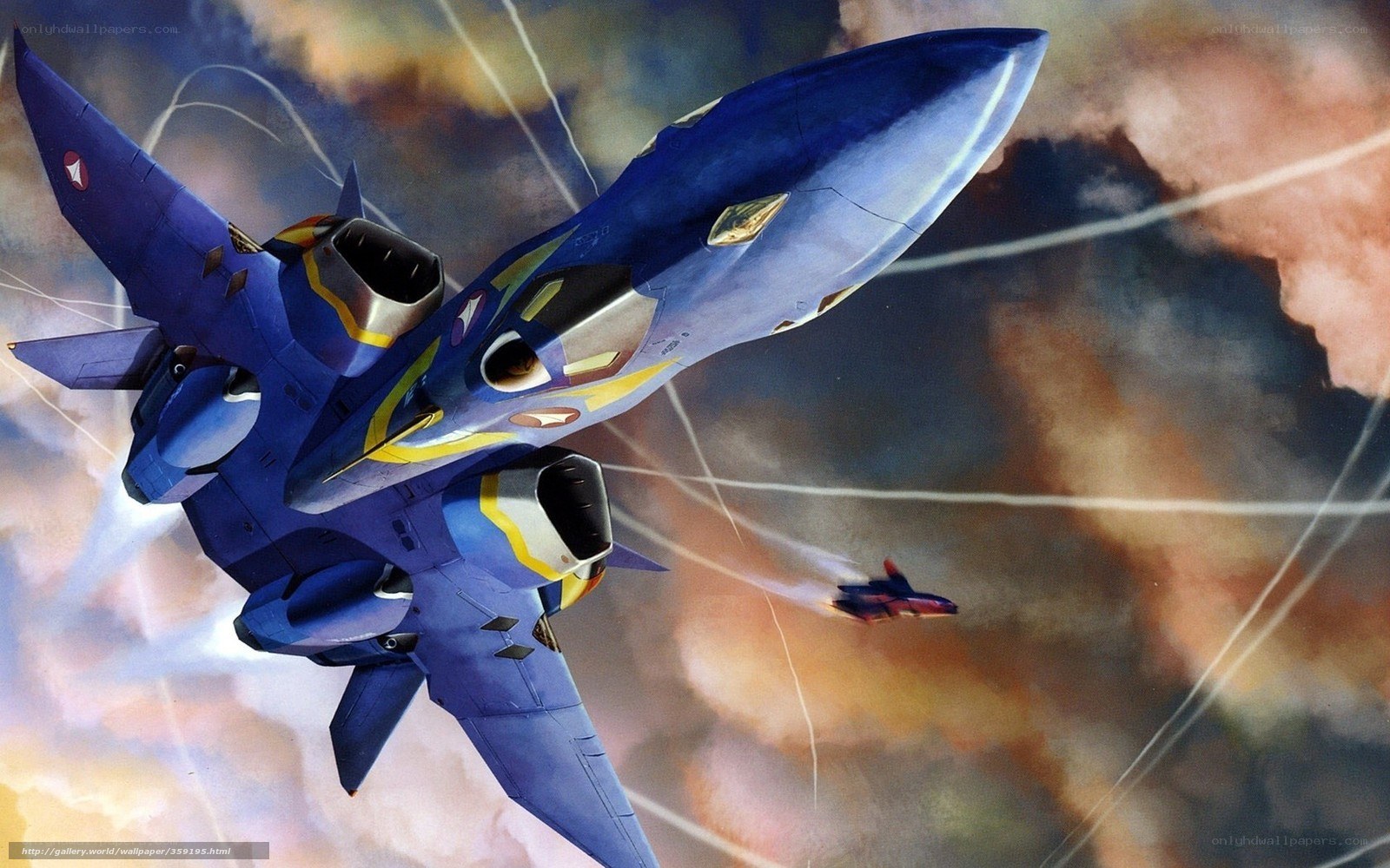 Blue fighter jet in combat
