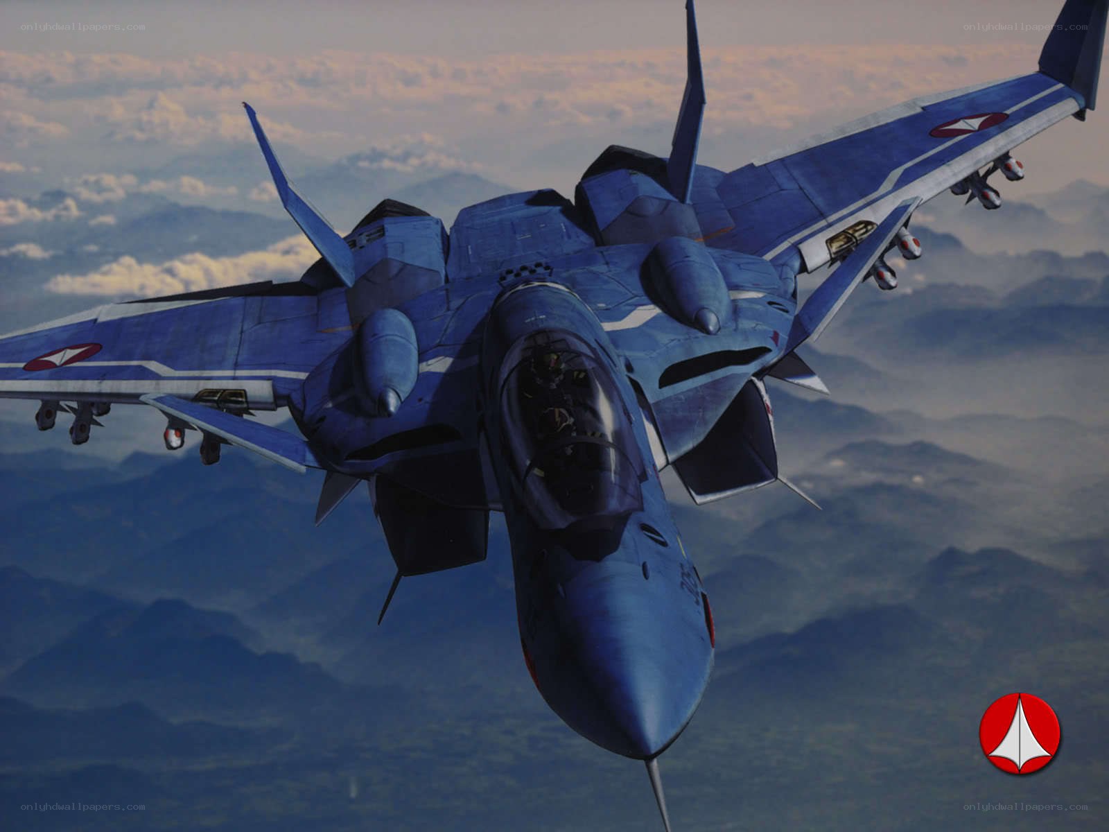blue fighter jet in flight