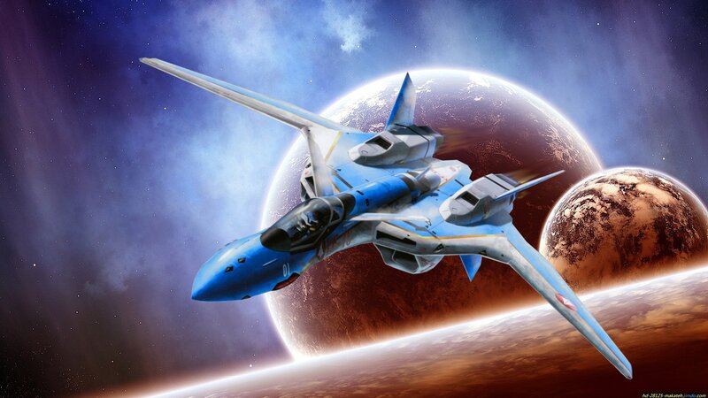 Blue Fighter Jet in Space
