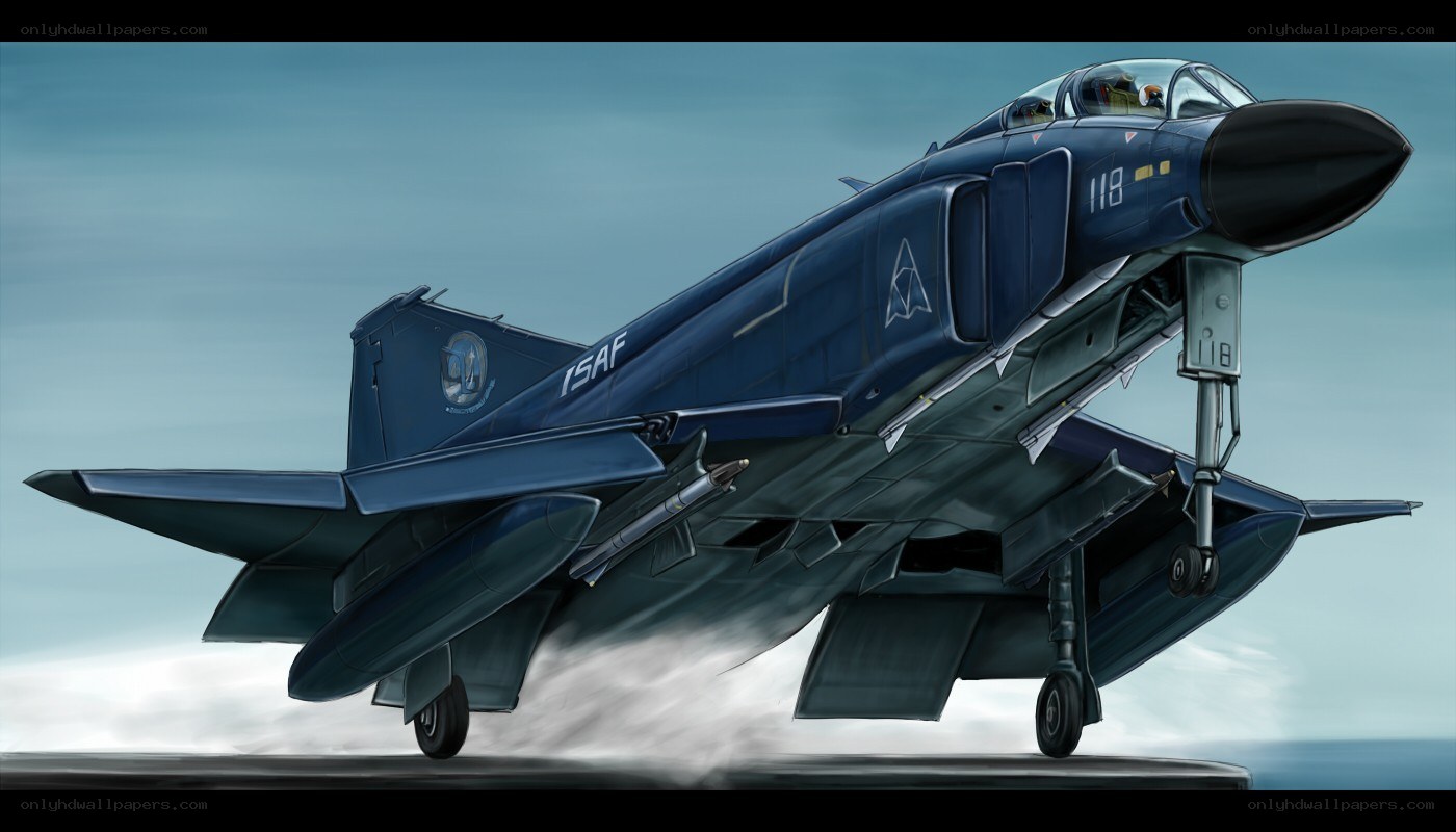 Blue fighter jet on runway
