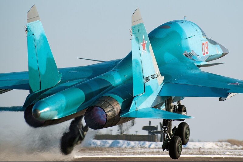 Blue Fighter Jet Taking Off — Cyan