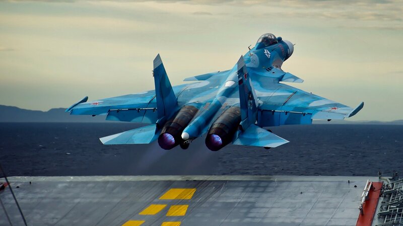 Blue Fighter Jet Taking Off — Dramatic, Sunset, Photograph