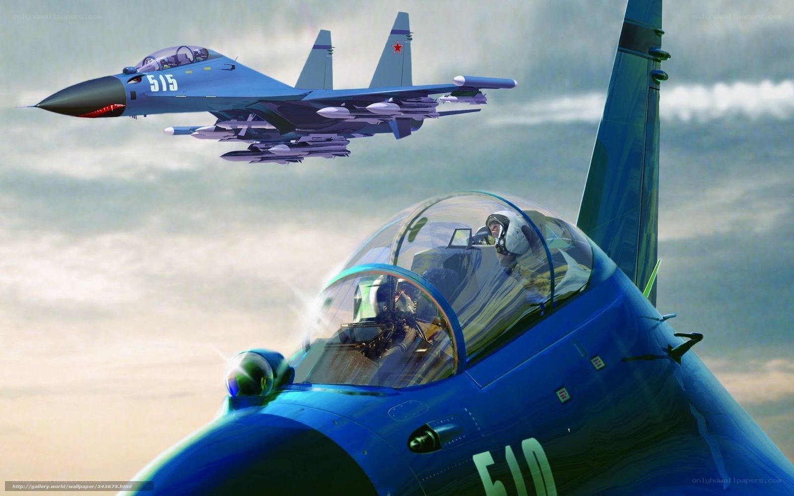 Blue fighter jets in flight