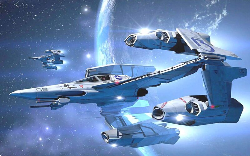 Blue Fighter Jets in Space