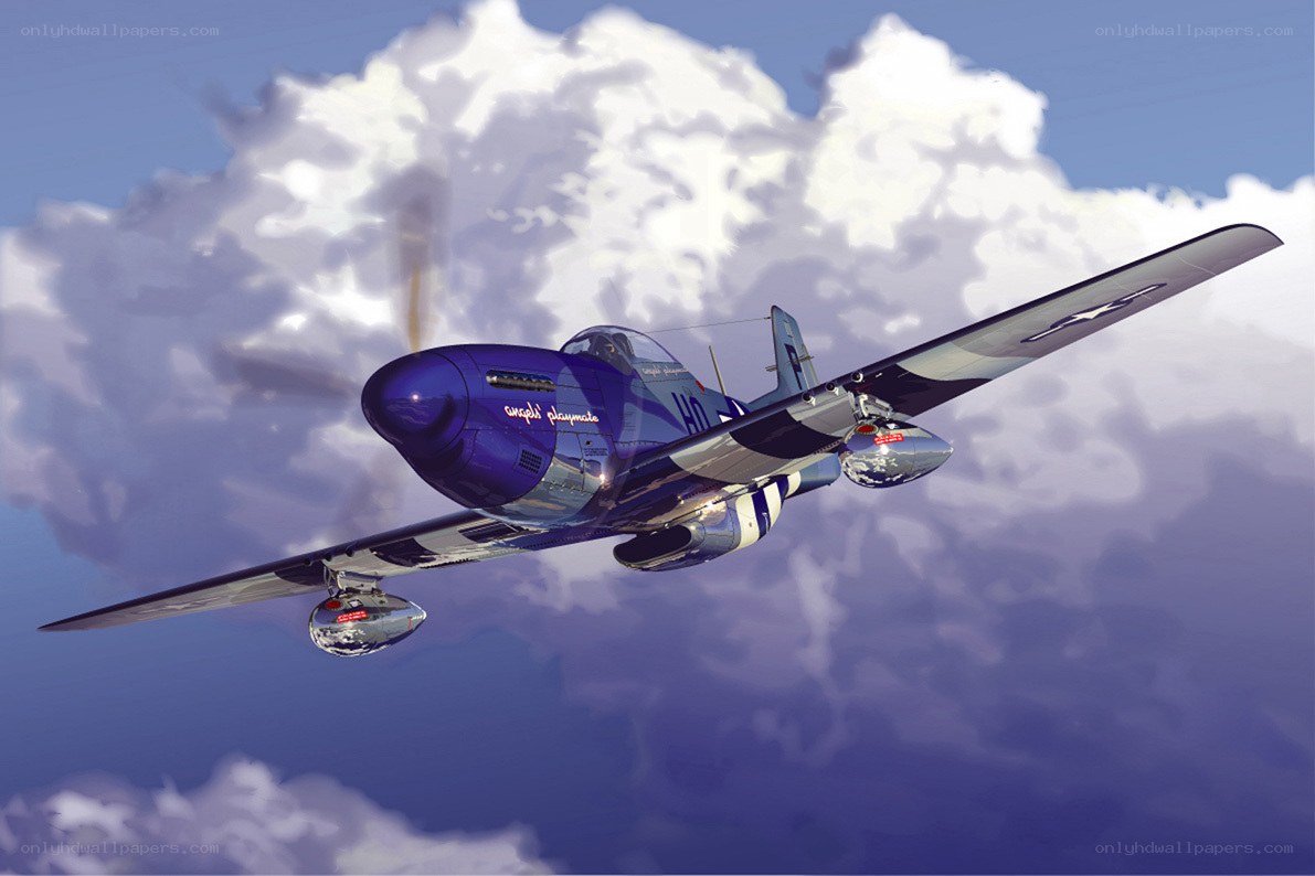 blue fighter plane in flight