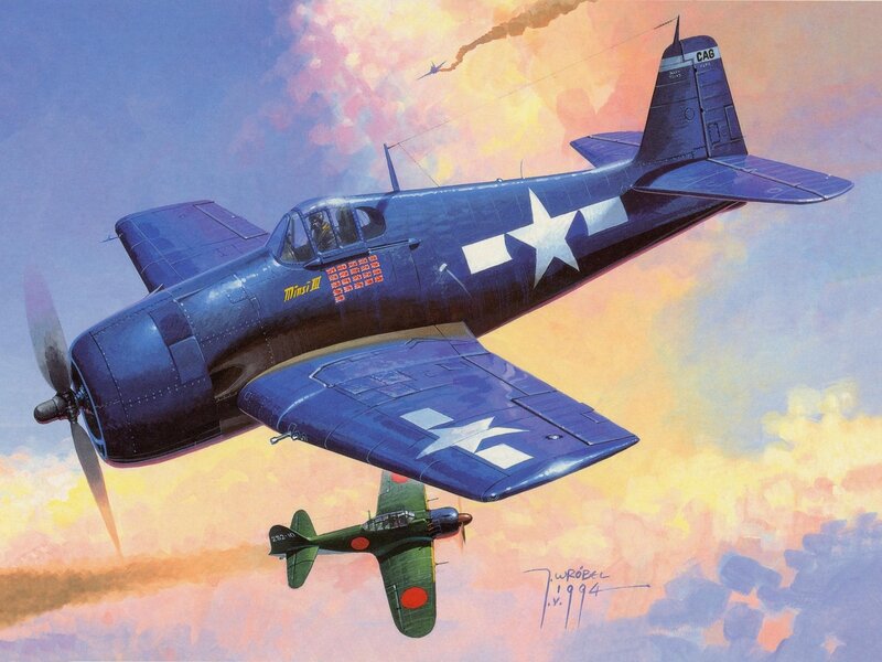 Blue Fighter Plane in Flight — Dramatic