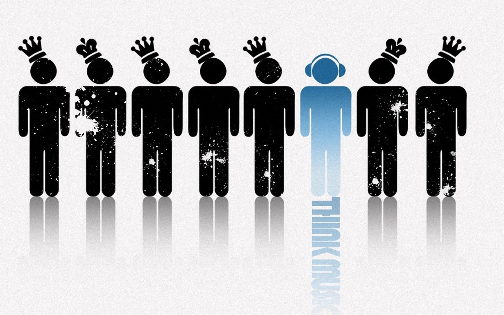blue figure among black figures