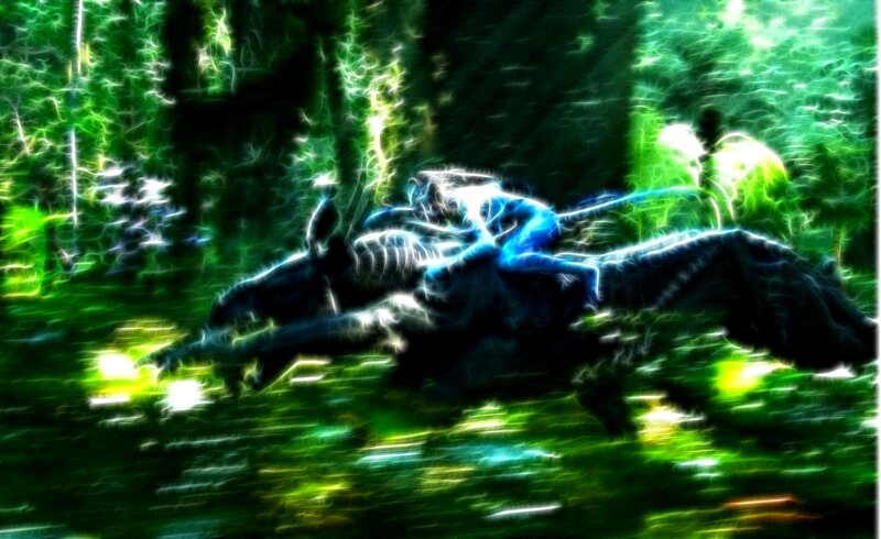 Blue figure in a forest
