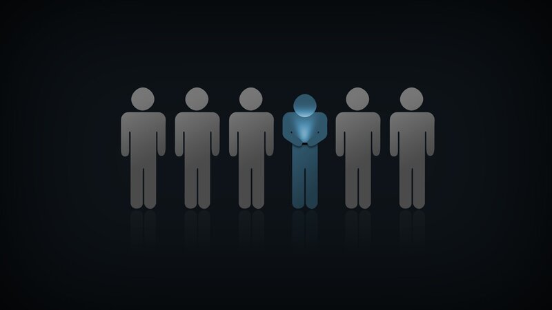 Blue Figure in Crowd — Gray