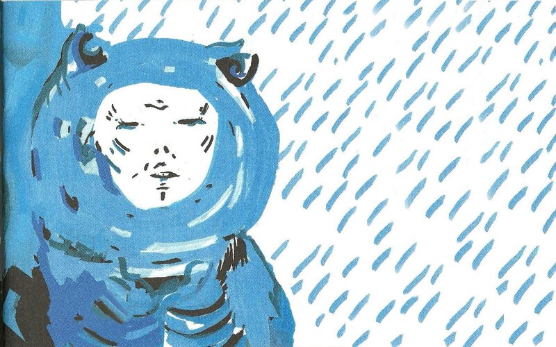 blue figure in rain