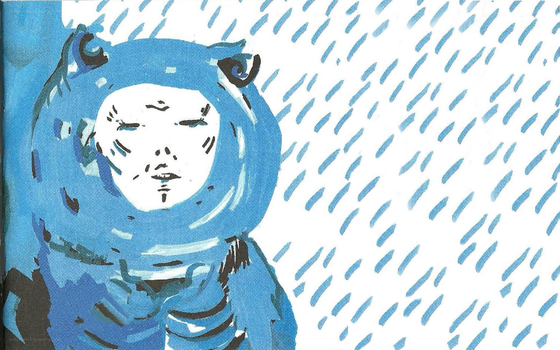 blue figure in rain