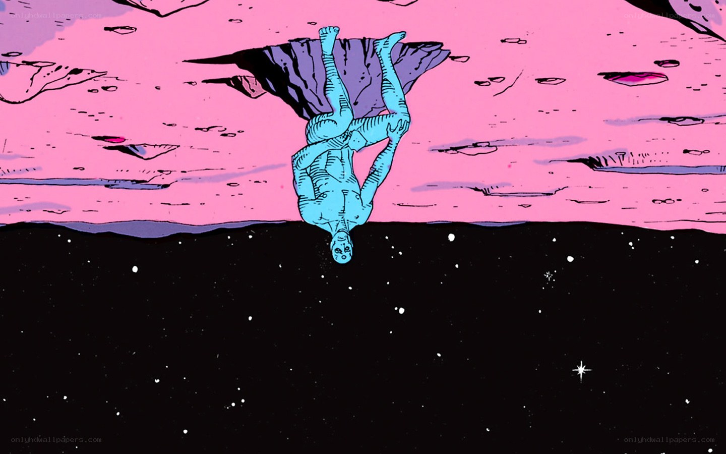 blue figure on pink planet