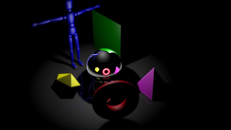 Blue Figure with Geometric Shapes