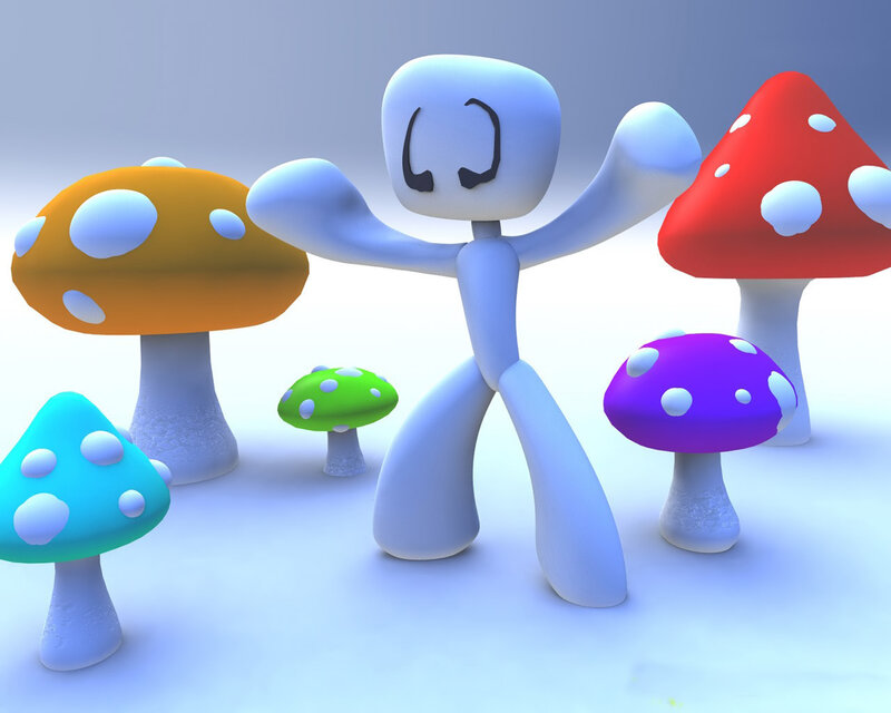 Blue Figure with Mushrooms