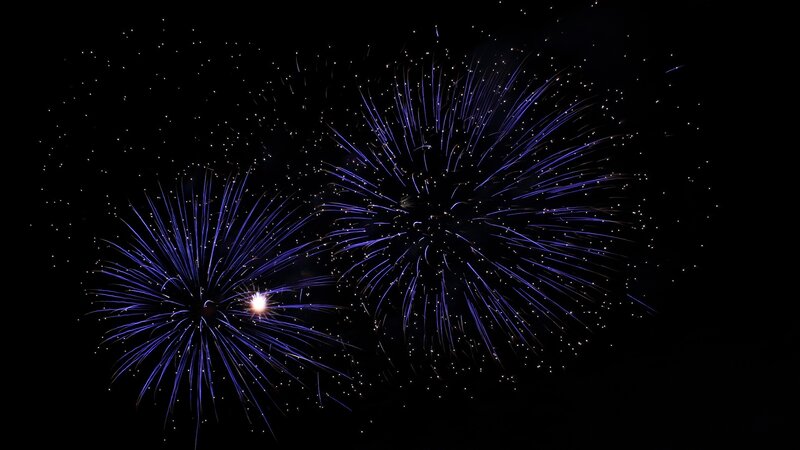 Blue Fireworks Display — Dramatic, Night, Photograph, Night Sky