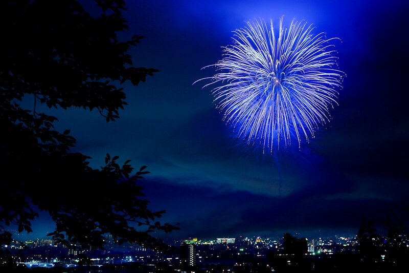 Blue Fireworks Display — Dramatic, Night, Photograph