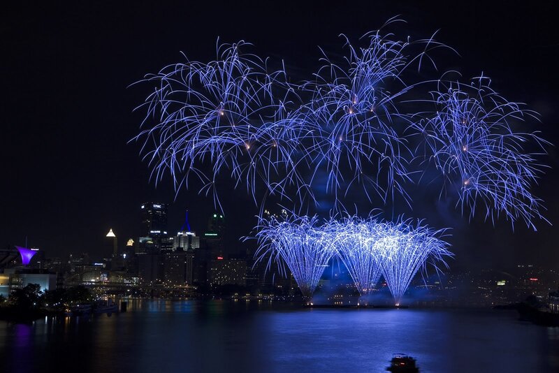 Blue Fireworks Display — Dramatic, Night