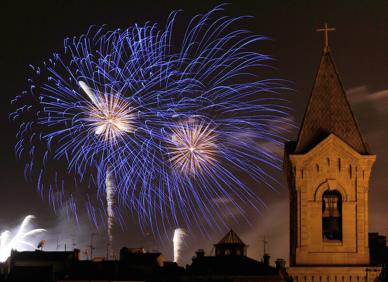 Blue Fireworks over Church