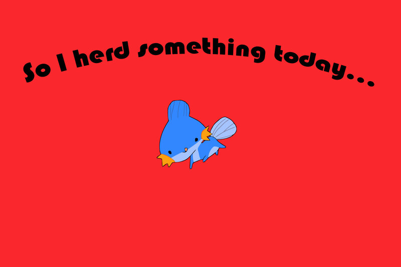 Blue fish character with text
