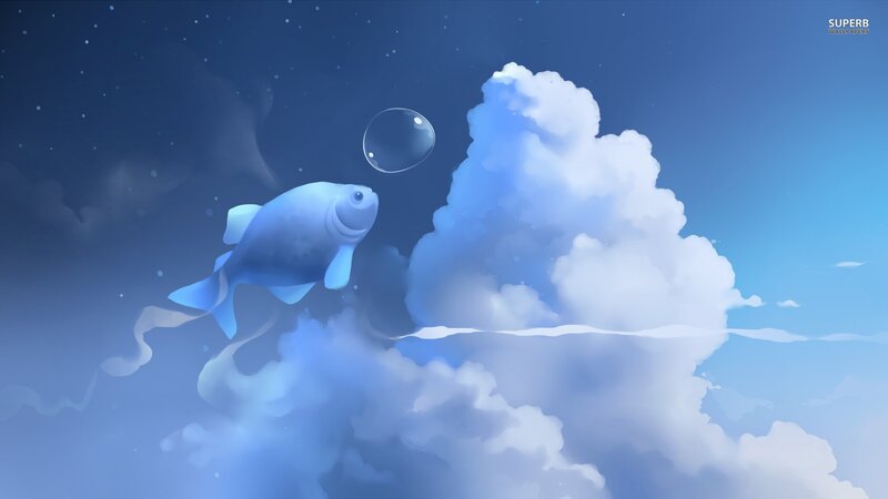 Blue Fish in Clouds