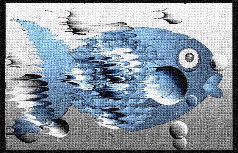 blue fish with bubbles
