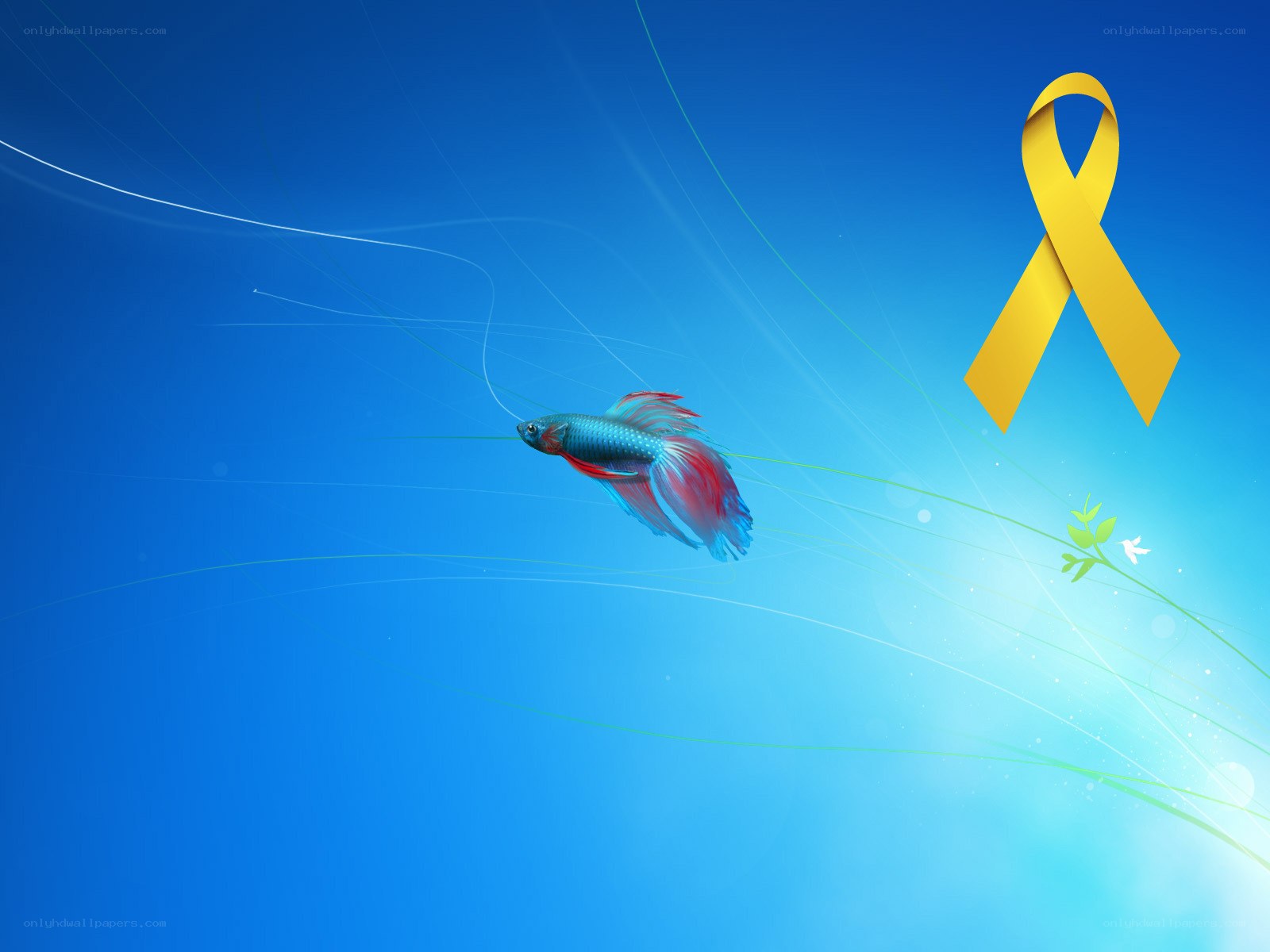 Blue fish with yellow ribbon