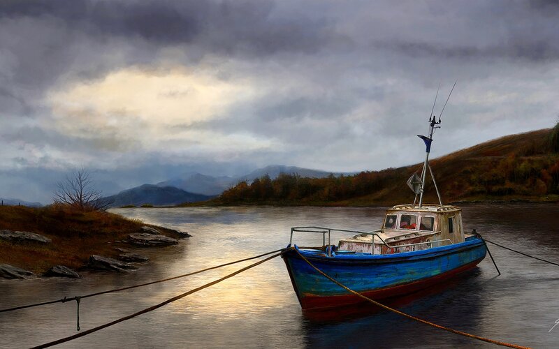 Blue Fishing Boat — Dramatic