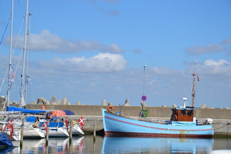 Blue Fishing Boat in Harbor