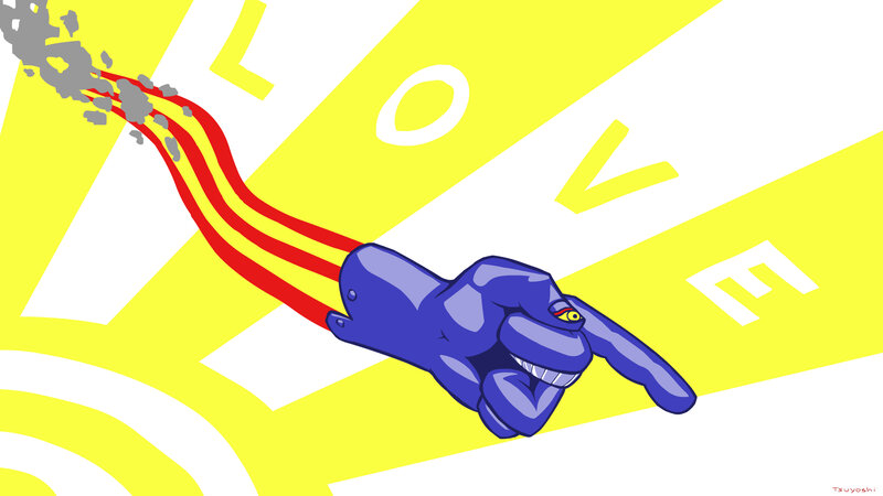 blue fist with red trails