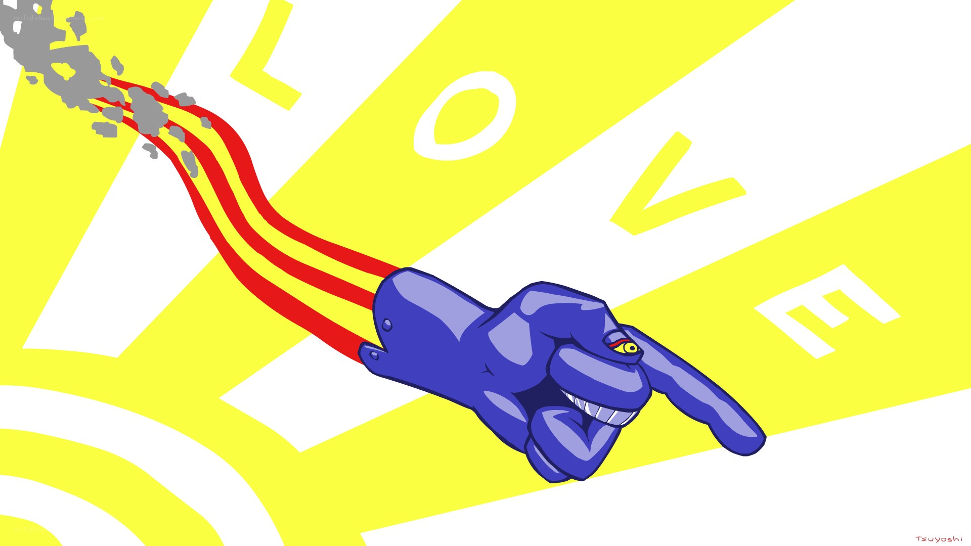 blue fist with red trails