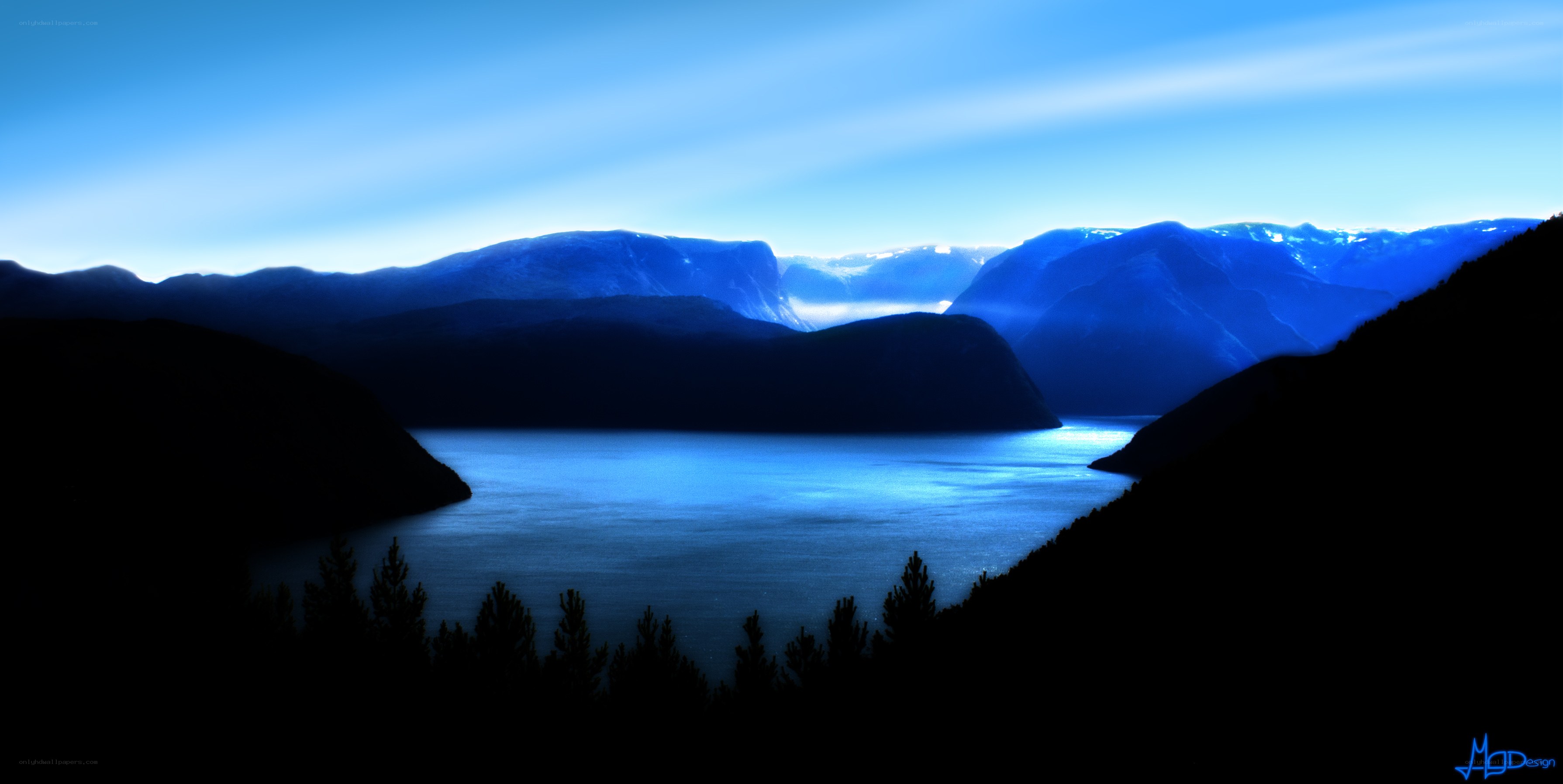 Blue fjord at twilight