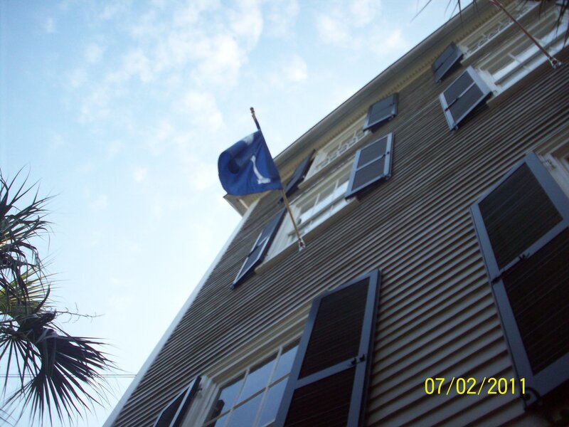Blue Flag on Building