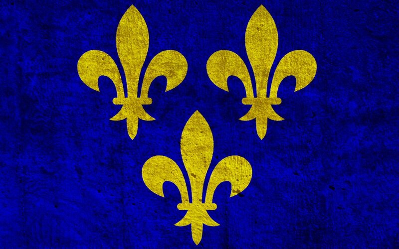 Blue flag with three gold fleur-de-lis