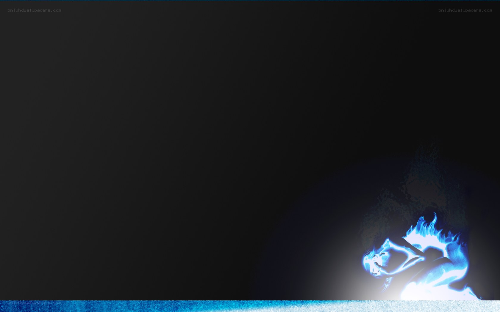 blue flame figure on dark background