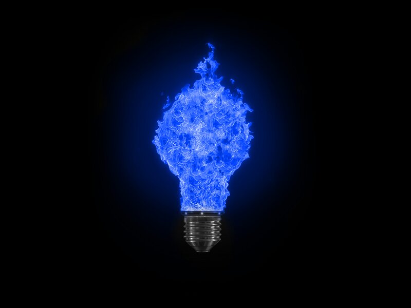 Blue Flame Light Bulb — Dramatic, Digital Art